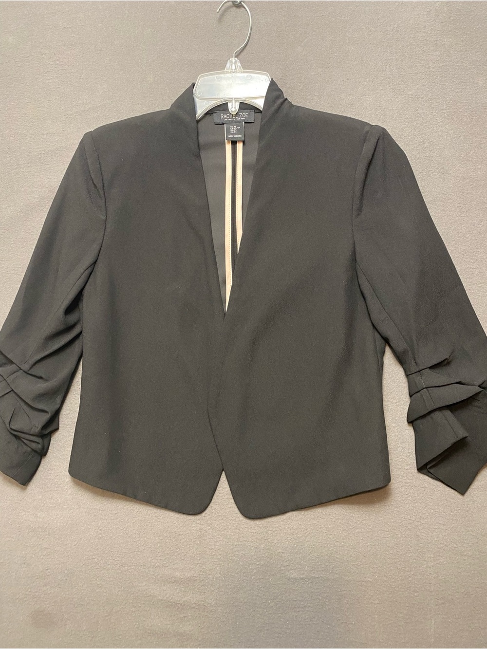 Rachel Zoe Women’s Black Open-Front Cropped Blazer with Ruched Sleeves XS
